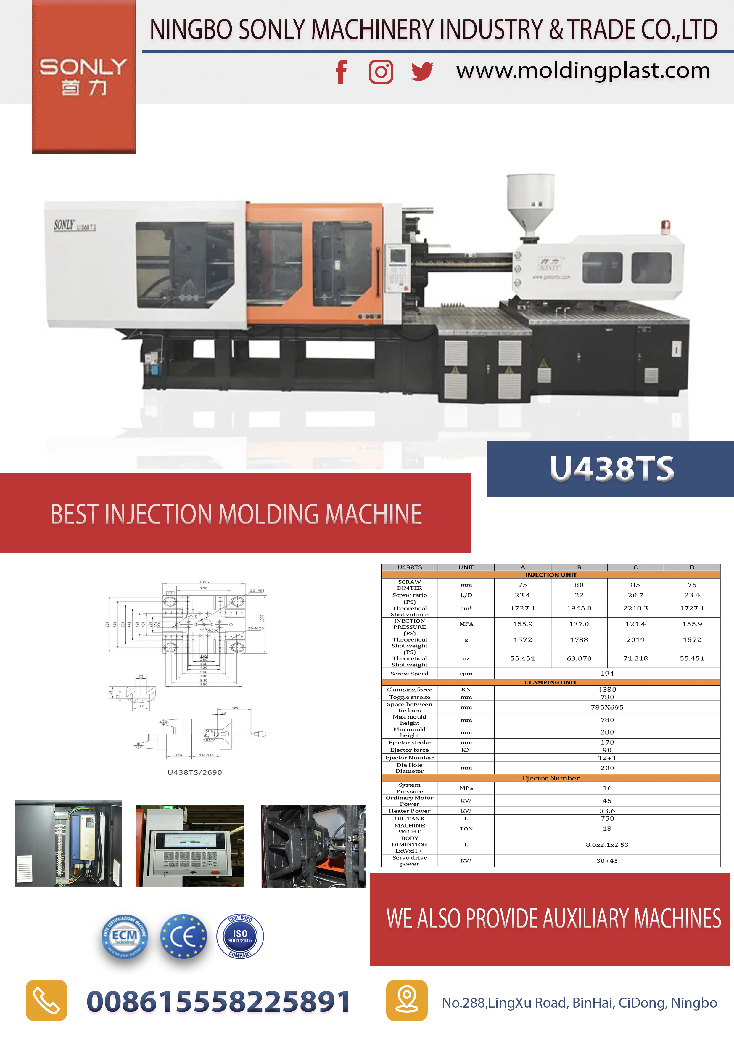 438 ton plastic injection machine for making large plastic products